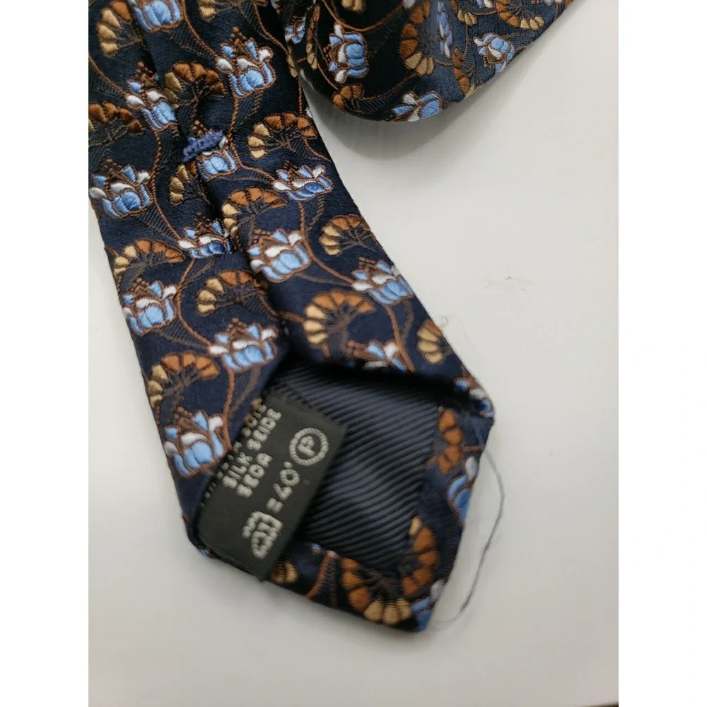 Ermenegildo Zegna Mens Silk Tie Navy Blue Floral Pattern 204ZKU06-1US-G